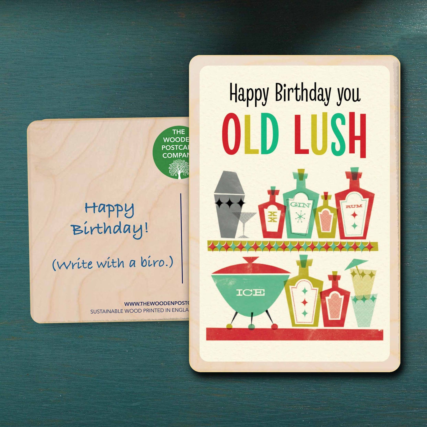 Old Lush Birthday Card - The Wooden Postcard Company