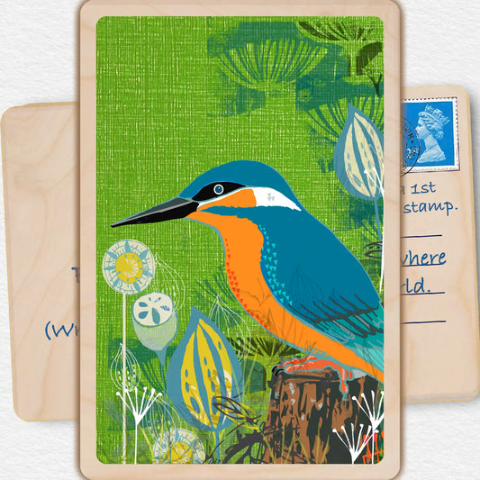 Kingfisher, Wooden Postcard to send and to keep. The wooden Postcard Company