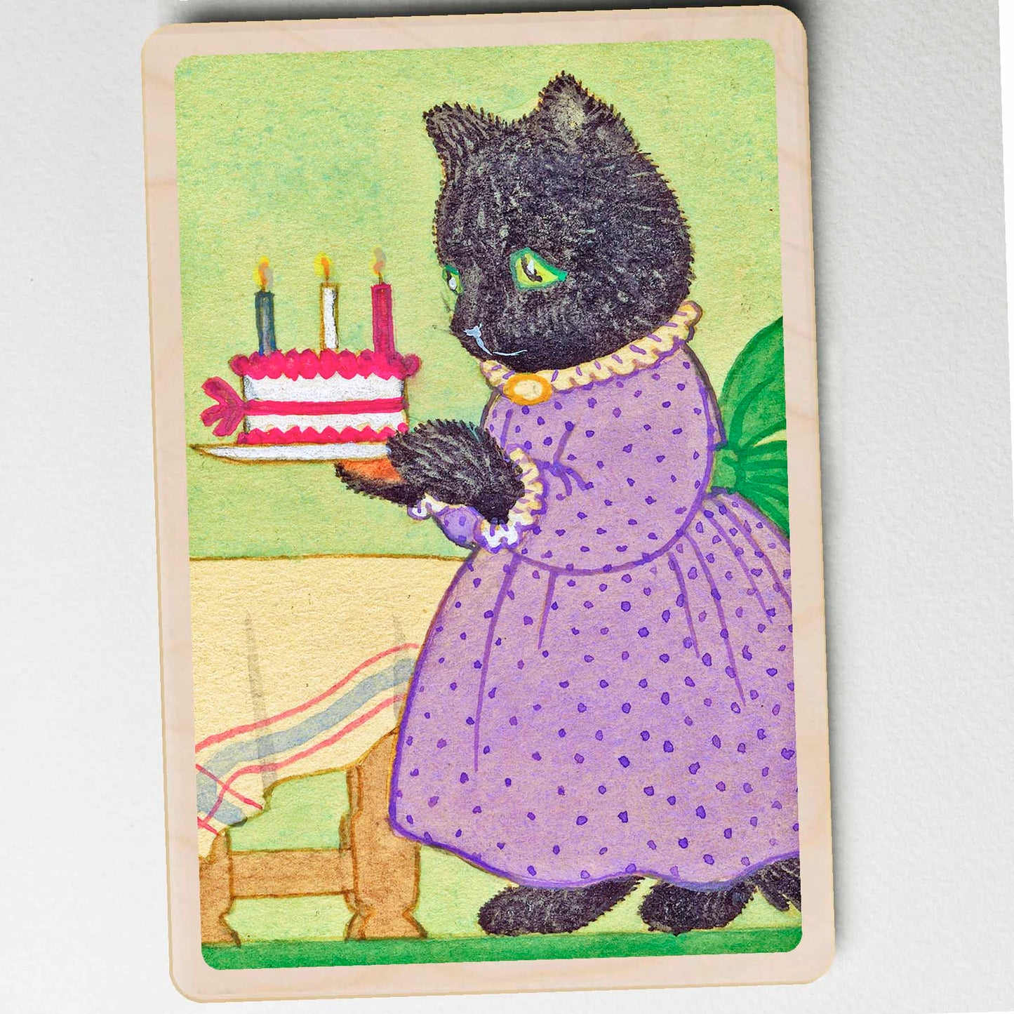 Children’s birthday card printed on sustainable wood – Molly Brett illustration, handmade in Suffolk