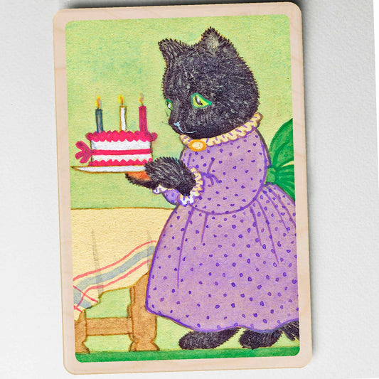 Children’s birthday card printed on sustainable wood – Molly Brett illustration, handmade in Suffolk