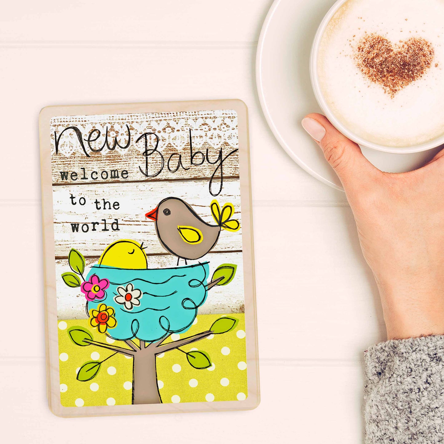 New Baby card -Welcome to the World. Made in Suffolk from sustainable wood since 2012.