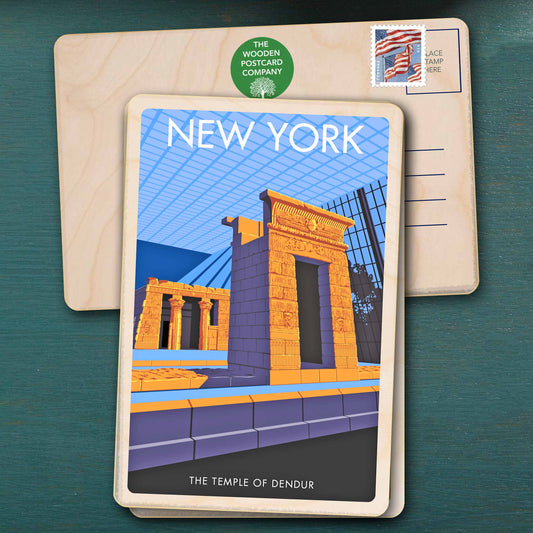 New York - Original illustration by Stephen Millership, printed in Suffolk on sustainable wood. A durable and display-worthy postcard—ideal to send, gift or collect.