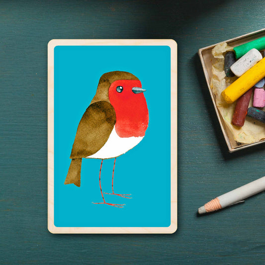 Robin - bird Illustration wooden postcard by Matt Sewell