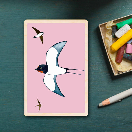 Swallows - bird Illustration wooden postcard by Matt Sewell
