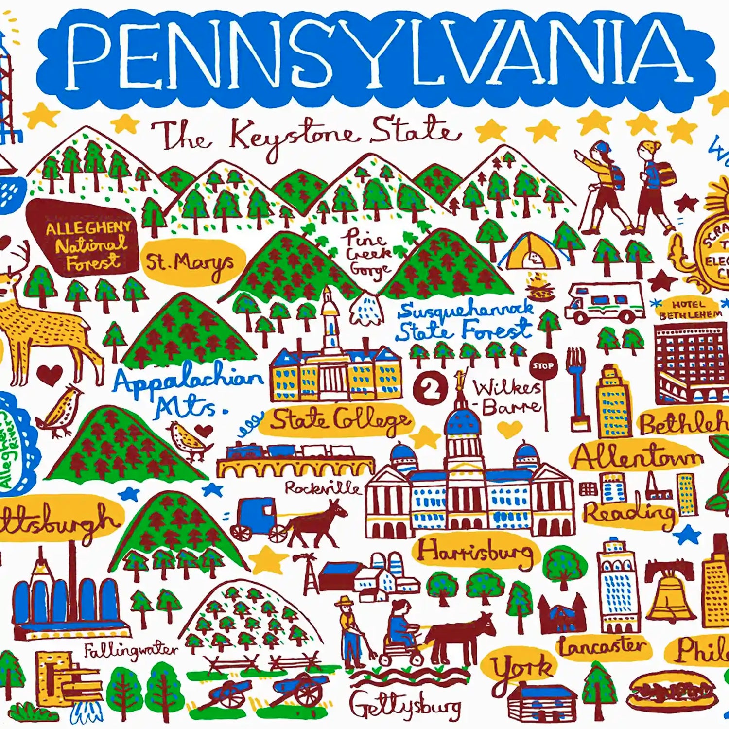 Pennsylvania Travel Art Cards, unique eco souvenirs and gifts. The Wooden Postcard Company
