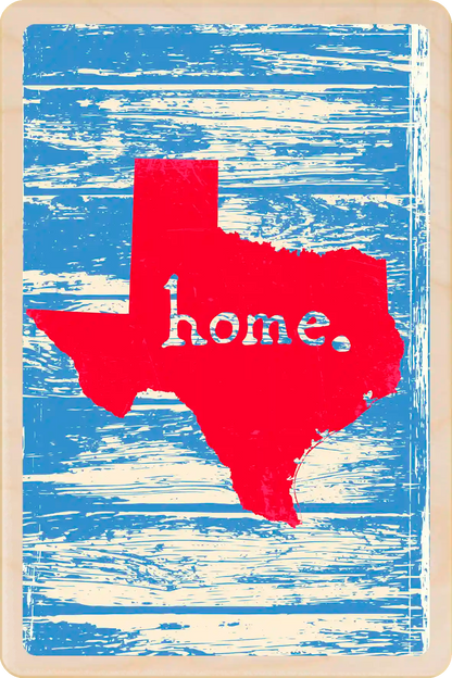 Home, Texas Travel Art Wooden Postcard to send, gift, and keep. The Wooden Postcard Company