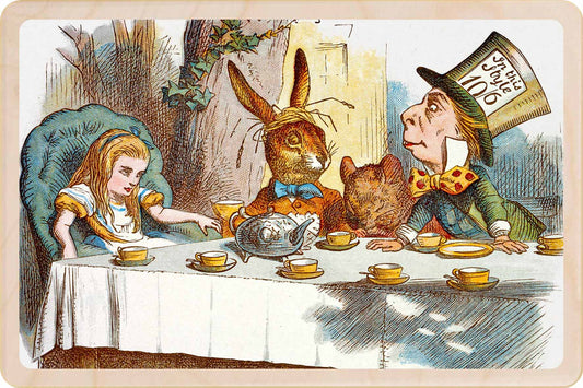 Mad Hatter Tea Party – Alice in Wonderland Wooden Postcard