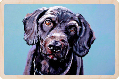Black Spaniel dog illustration wooden postcard