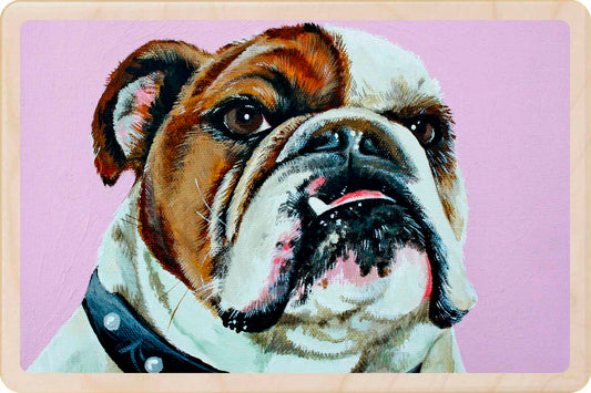 British Bulldog illustration - wooden postcard