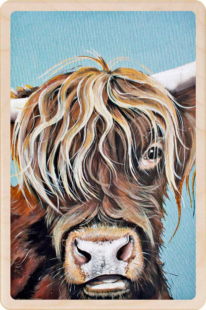 Highland Cow - cow illustration wooden postcard