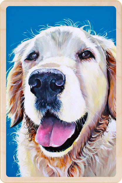 Golden Retriever dog illustration - wooden postcard