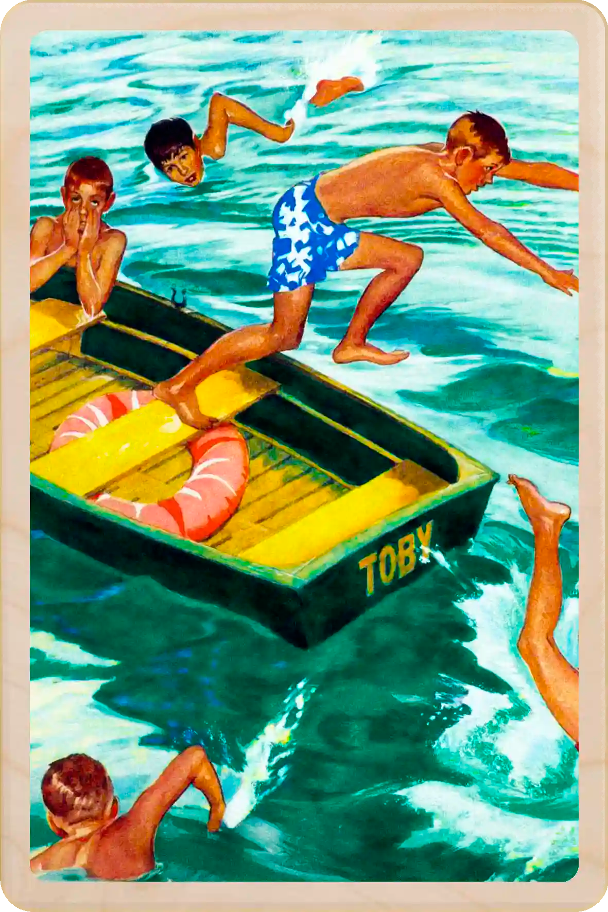 Toby, wooden postcard to send and keep and display. Originally created as a cover for the Saturday Evening Post, 1952. Mead Schaeffer ©The Saturday Evening Post. The Wooden Postcard Company