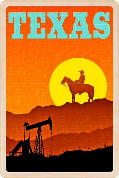 Texas Travel Art Wooden Postcard to send, gift, and keep. The Wooden Postcard Company