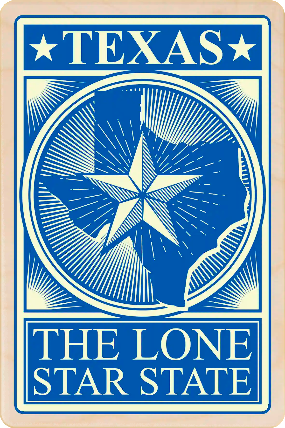 Texas, The Lone Star State Travel Art Wooden Postcard to send, gift, and keep. The Wooden Postcard Company