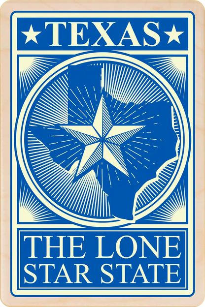 Texas, The Lone Star State Travel Art Wooden Postcard to send, gift, and keep. The Wooden Postcard Company