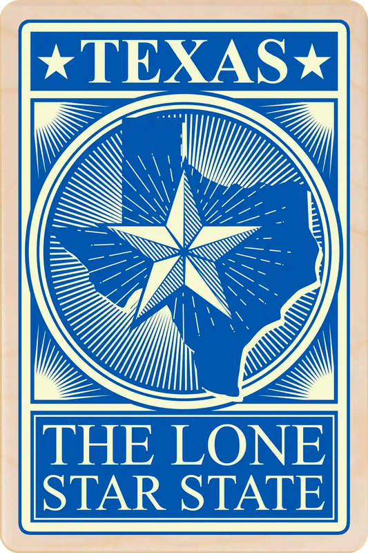 Texas, The Lone Star State Travel Art Wooden Postcard to send, gift, and keep. The Wooden Postcard Company