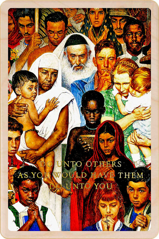 Do Unto Other – Sustainable Wooden Gifts
Original illustration by Norman Rockwell, printed in Suffolk on sustainable wood. A Christmas design that doubles as a keepsake; ideal for thoughtful seasonal display, gifting, stocking fillers.
