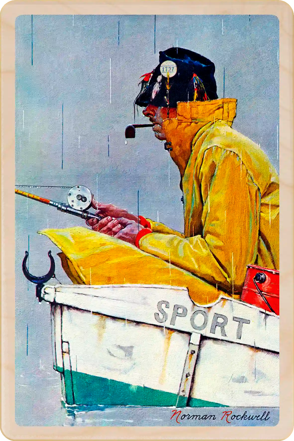 Sport, wooden postcard to send and keep and display. Originally created as a cover for the Saturday Evening Post, 1939. Norman Rockwell ©The Saturday Evening Post. The Wooden Postcard Company