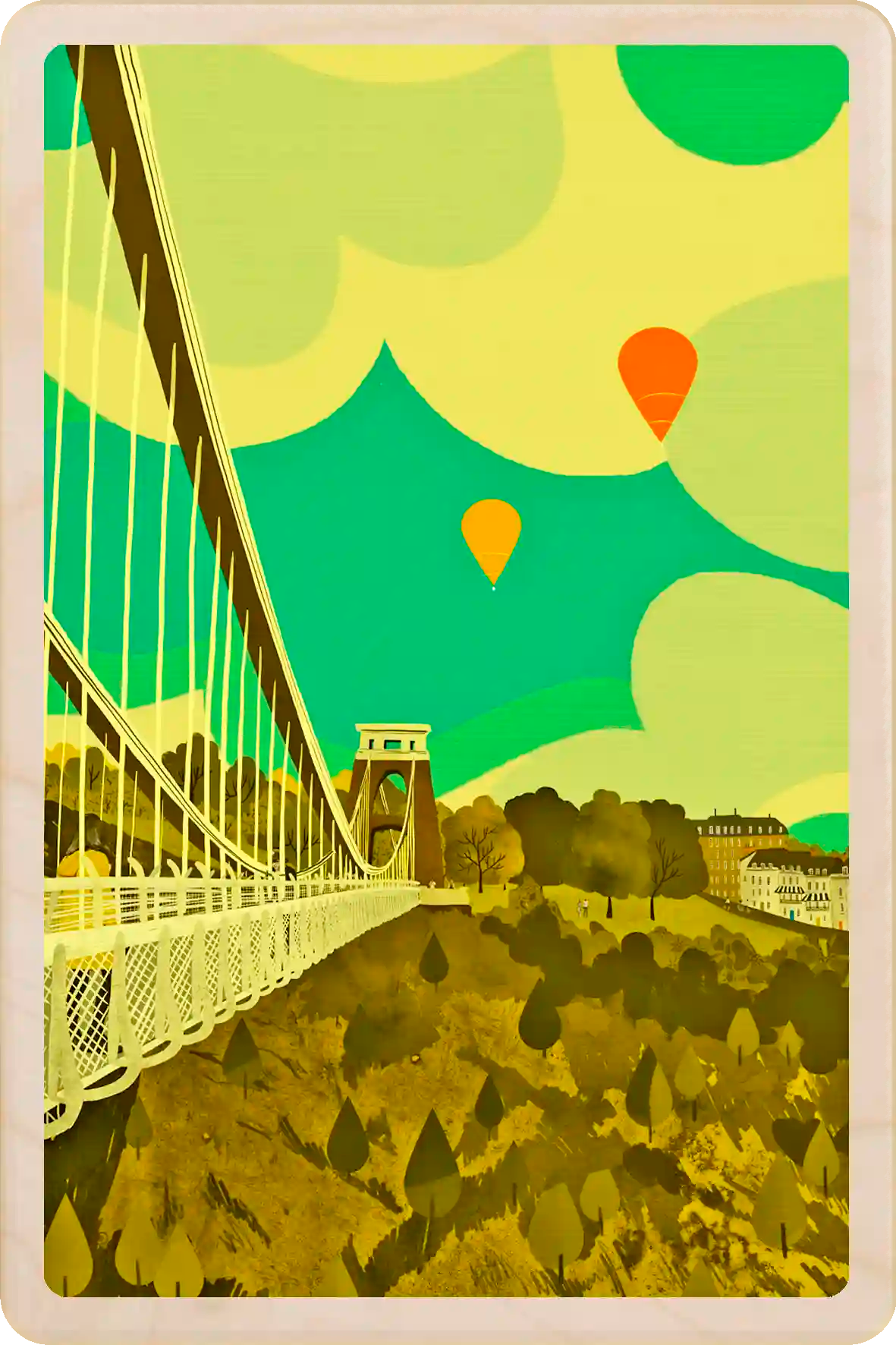 Clifton Bridge, Bristol
Wooden Postcard. Original art by Emy Lou Holmes, printed in Suffolk on sustainably sourced wood. Eco-friendly card you can send, gift, or display.
The Wooden Postcard Company