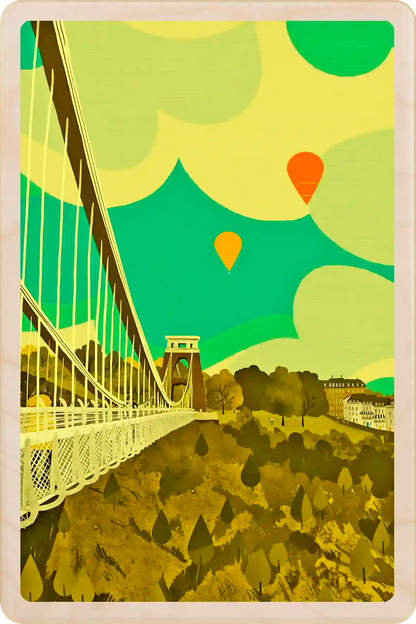 Clifton Bridge, Bristol
Wooden Postcard. Original art by Emy Lou Holmes, printed in Suffolk on sustainably sourced wood. Eco-friendly card you can send, gift, or display.
The Wooden Postcard Company