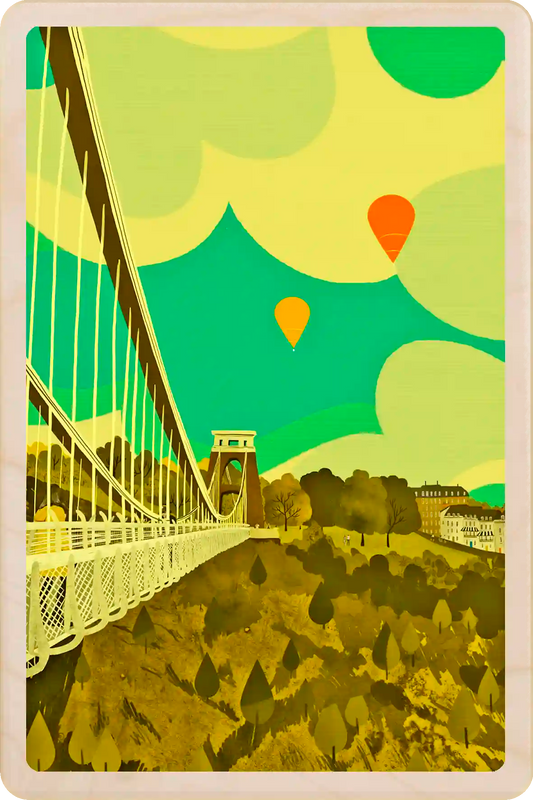 Clifton Bridge, Bristol
Wooden Postcard. Original art by Emy Lou Holmes, printed in Suffolk on sustainably sourced wood. Eco-friendly card you can send, gift, or display.
The Wooden Postcard Company