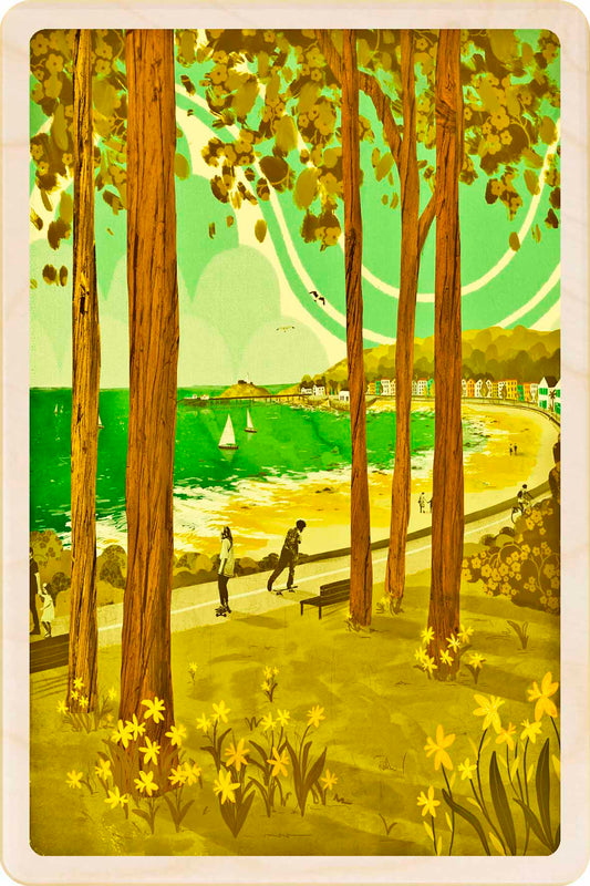 Mumbles, Wales Wooden Postcard,&nbsp;illustration by Emy Lou Holmes, printed in Suffolk on sustainably sourced wood.Eco-friendly card you can send, gift, or display.