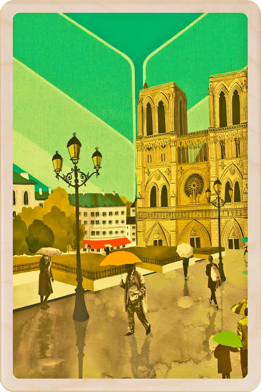 Notre-Dame, Paris Wooden Postcard Sustainable card designed to be mailed, gifted, and displayed as a mini art print. The Wooden Postcard Company
