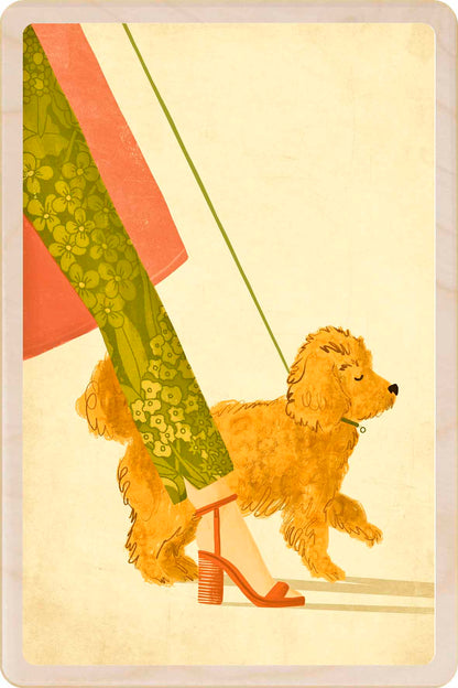 Cockapoo - Dog Wooden Postcard, illustration by Emy Lou Holmes, printed in Suffolk on sustainably sourced wood. Eco-friendly card you can send, gift, or display.