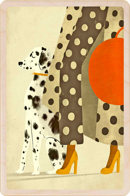 Dalmatian - Dog Wooden Postcard, illustration by Emy Lou Holmes, printed in Suffolk on sustainably sourced wood. Eco-friendly card you can send, gift, or display.