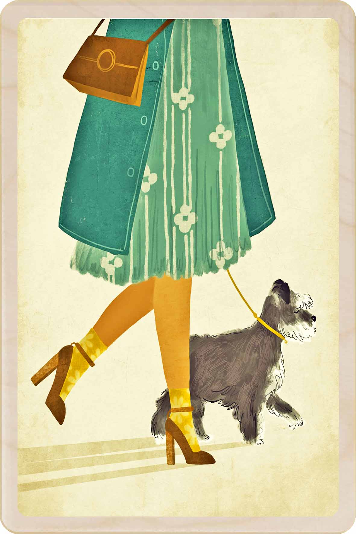 Schnauzer - Dog Wooden Postcard, illustration by Emy Lou Holmes, printed in Suffolk on sustainably sourced wood. Eco-friendly card you can send, gift, or display.
