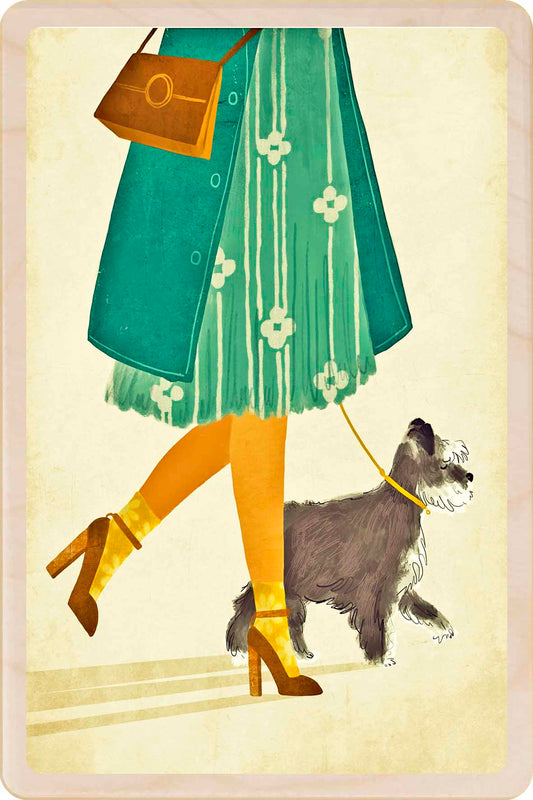 Schnauzer - Dog Wooden Postcard, illustration by Emy Lou Holmes, printed in Suffolk on sustainably sourced wood. Eco-friendly card you can send, gift, or display.