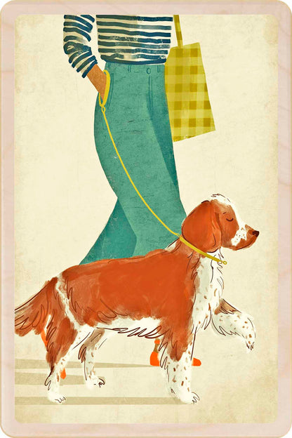 Spaniel - Dog Wooden Postcard, illustration by Emy Lou Holmes, printed in Suffolk on sustainably sourced wood. Eco-friendly card you can send, gift, or display.