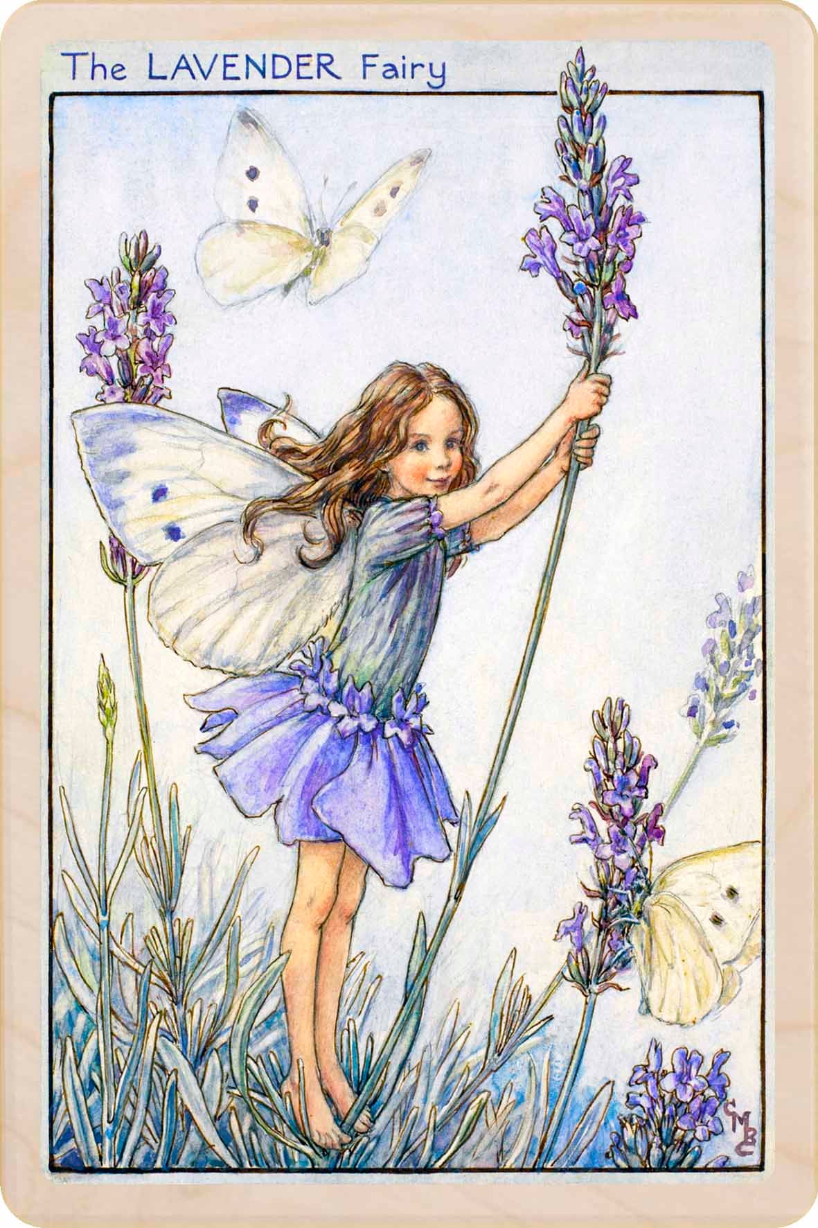 Lavender Fairy by Cicely Mary Barker. Printed with vibrant colour and fine detail. Made to send, keep, or collect. Handmade in the UK since 2012.