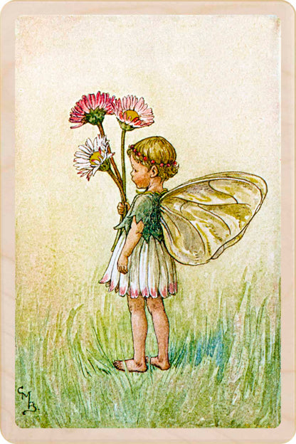 Daisy Fairy by Cicely Mary Barker. Printed with vibrant colour and fine detail. Made to send, keep, or collect. Handmade in the UK since 2012.