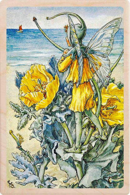 Horned Poppy Fairy by Cicely Mary Barker. Printed with vibrant colour and fine detail. Made to send, keep, or collect. Handmade in the UK since 2012.