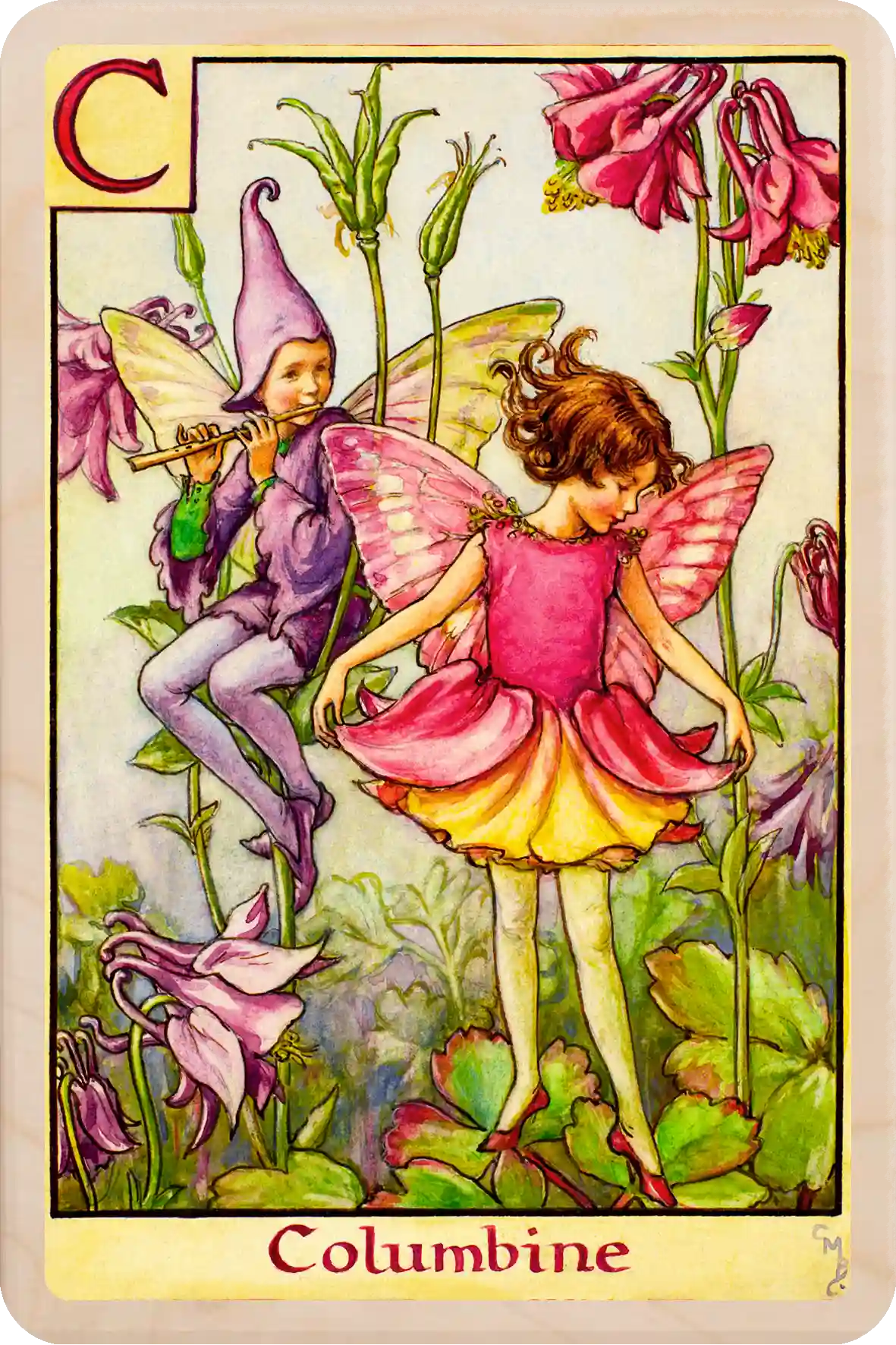 C - Columbine Fairy: Alphabet Flower Fairies™ Wooden Postcard
Original Flower Fairies™ illustration by Cicely Mary Barker, printed in Suffolk on sustainable wood. Part of the Alphabet Fairy collection to send, gift and display.