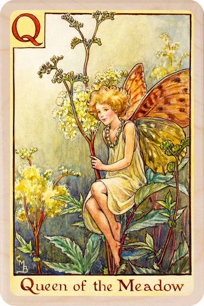 Q - Queen of the Meadow Fairy – Alphabet Flower Fairies™ Wooden Postcard
Original Flower Fairies™ illustration by Cicely Mary Barker, printed in Suffolk on sustainable wood. Part of the Alphabet Fairy collection—made to send, keep and display.