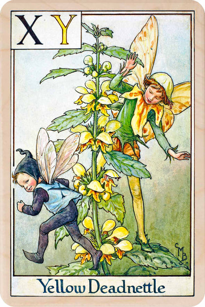 Yellow Nettle Fairy from the Alphabet Flower Fairies™ by Cicely Mary Barker. Printed in Suffolk with fine detail and vibrant colour. Handmade in the UK