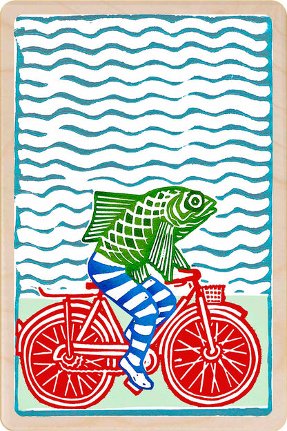 A-woman-needs-a-man-like-a-fish-needs-a-bicycle-Irina-Dunn-wooden-postcard-company