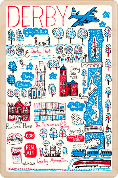 Derby Doodle Map – Sustainable Wooden Postcard