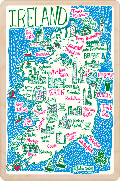 Ireland Doodle Map – Sustainable Wooden Postcard - 
