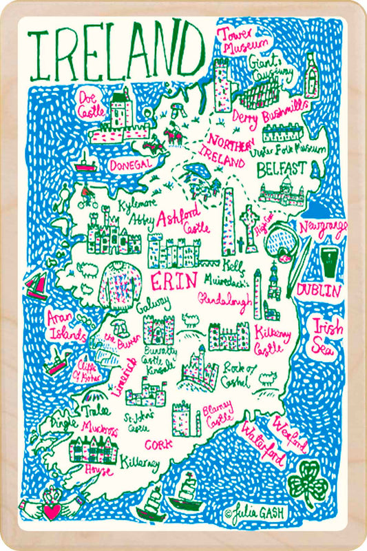 Ireland Doodle Map – Sustainable Wooden Postcard - 