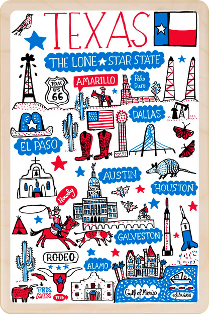 Texas Map Travel Art Wooden Postcard to send, gift, and keep. The Wooden Postcard Company