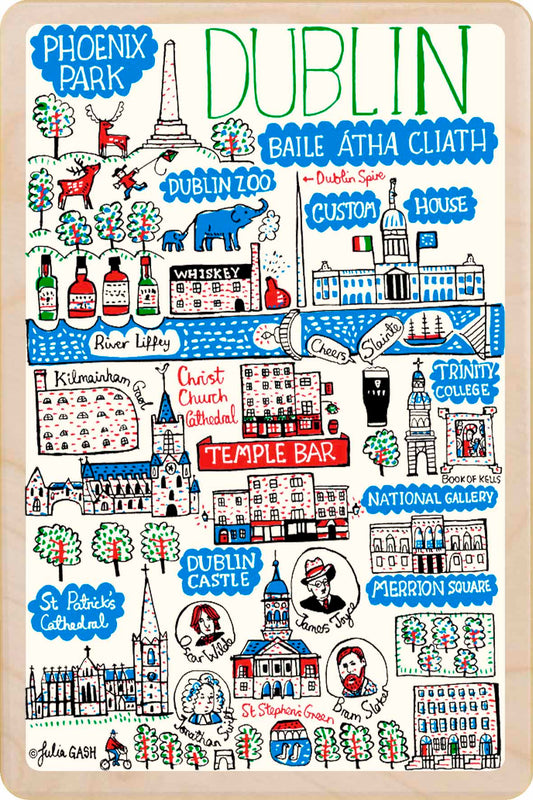 Dublin, Ireland – Doodle Map - Sustainable Wooden Postcard