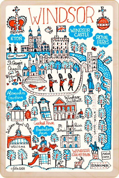 Windsor wooden postcard by Julia Gash. A sustainable, mailable keepsake—perfect for gifting or collecting. Printed in Suffolk on eco-friendly wood and handmade in the UK since 2012.