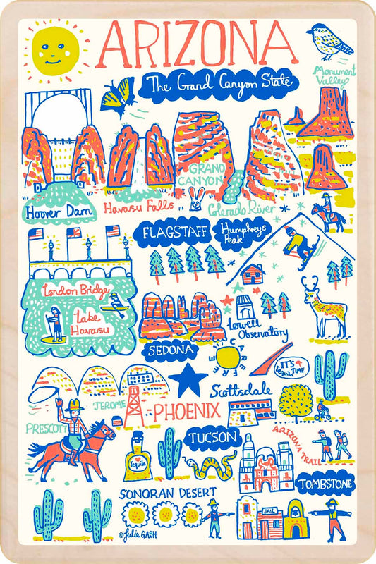 Arizona – Eco-friendly Card - Doodle map Wooden Postcard

Write on the back with any pen and post worldwide with a standard stamp. A smart, eco-friendly card and gift.