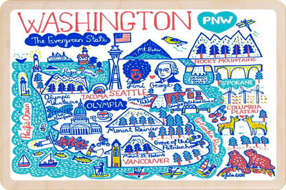 Washington State, The Evergreen State Travel Art Wooden Postcard to send, gift, and keep. The Wooden Postcard Company