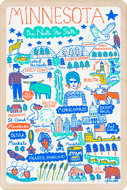 Minnesota Travel Art Wooden Postcard to send, gift, and keep. The Wooden Postcard Company