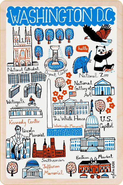 Illustrated map of Washington DC with various landmarks and attractions. Washington DC – Eco-friendly Card -Wooden Postcard

Write on the back with any pen and post worldwide with a standard stamp. A smart, eco-friendly card and gift.