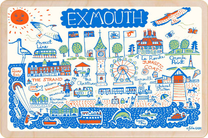 Exmouth, Devon -  wooden postcard by Julia Gash. A sustainable, mailable keepsake—perfect for gifting or collecting. Printed in Suffolk on eco-friendly wood and handmade in the UK since 2012.